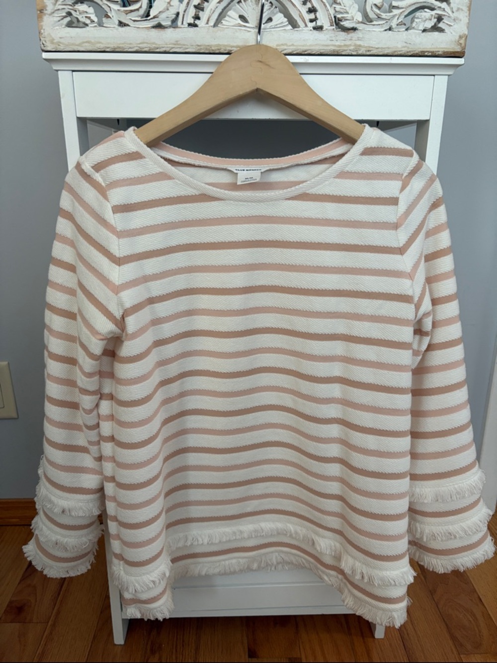 NWOT Cream & Blush Striped Fringe Hem Top